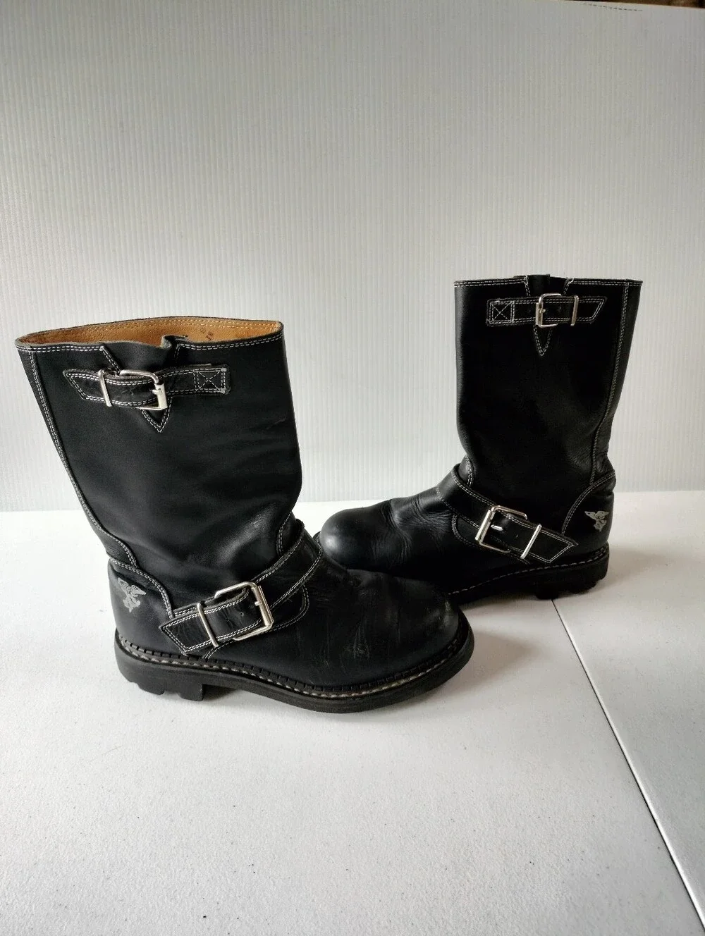 John Fluevog Angels Seventh 7th Heaven Men's Black Leather Moto Biker Boots 7